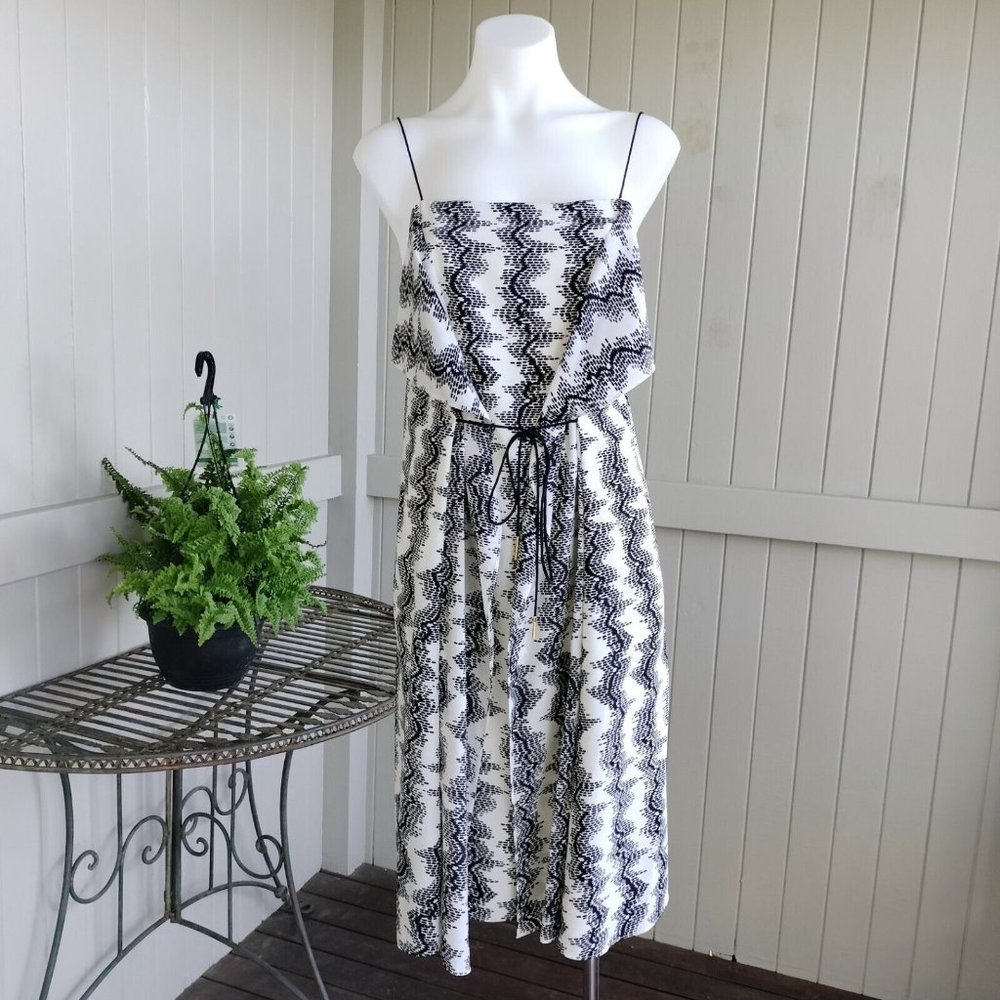 Country Road Size 10 Dress White Black A Line Ruffle Abstract Tie Waist Cocktail - Picture 1 of 13